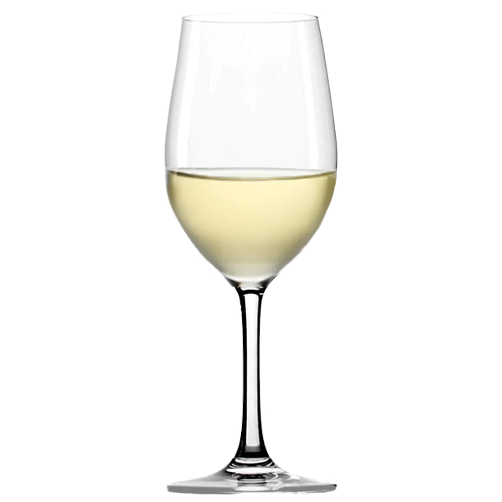 White wine glass in white background